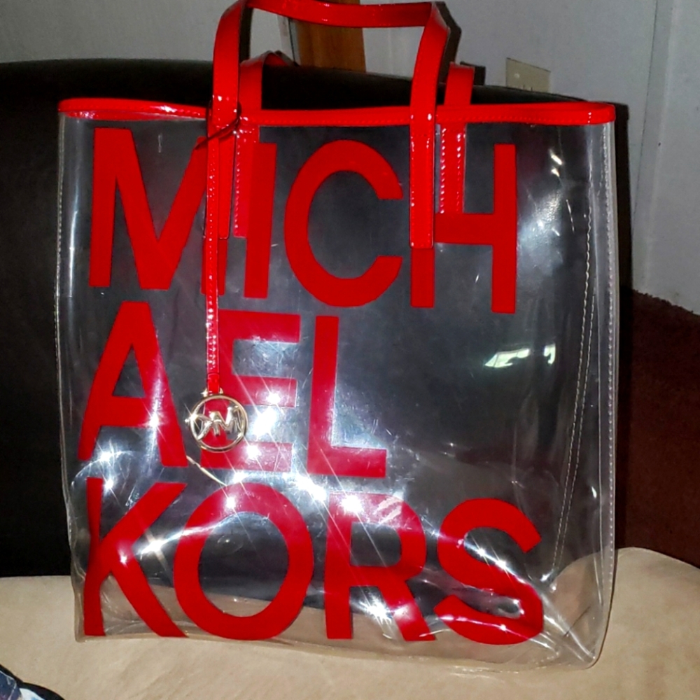 Michael Kors Authentic Clear Bag With Red Detail